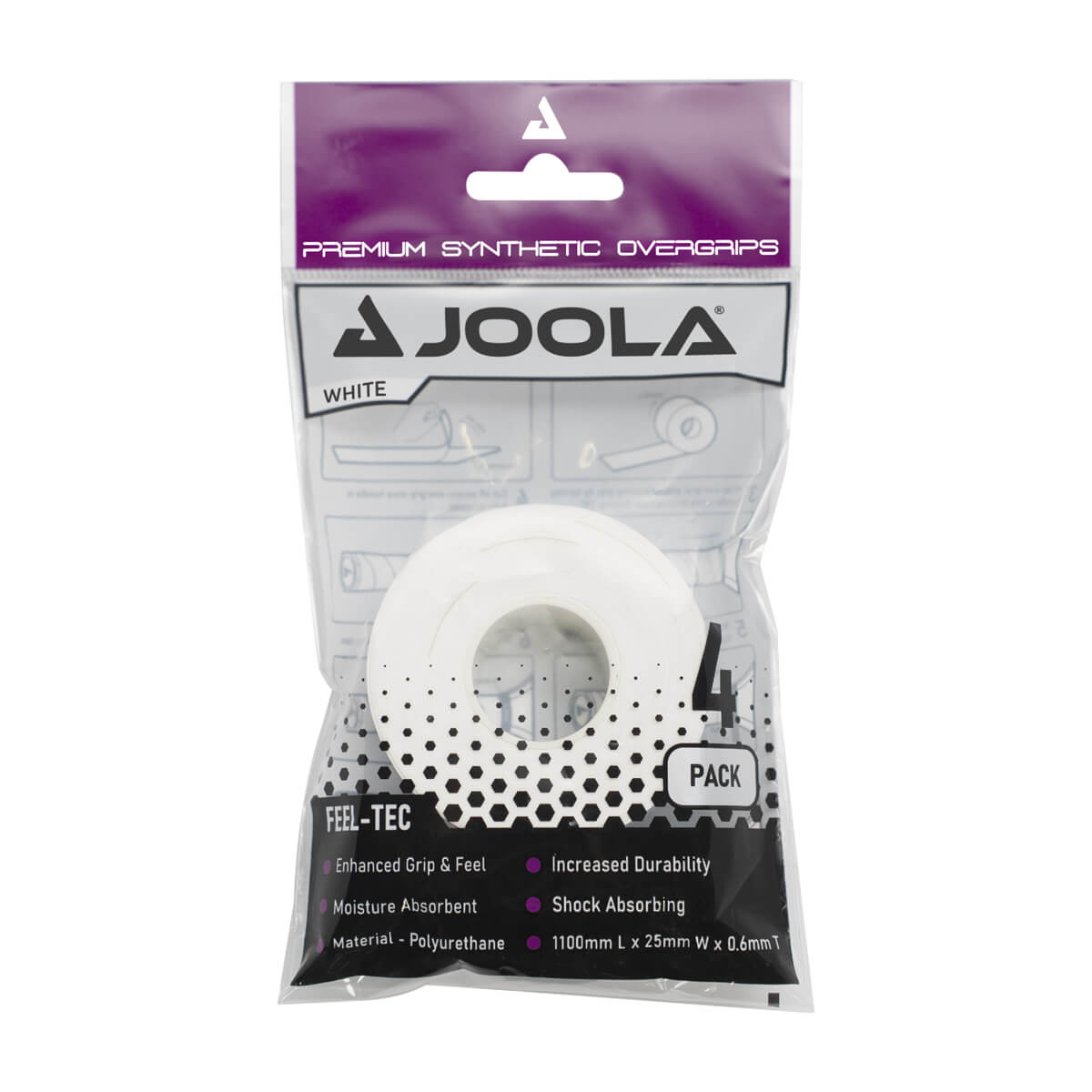 JOOLA Premium Pickleball Schläger Overgrip (4er Pack) in Seitenansicht mit Fokus auf das Design.