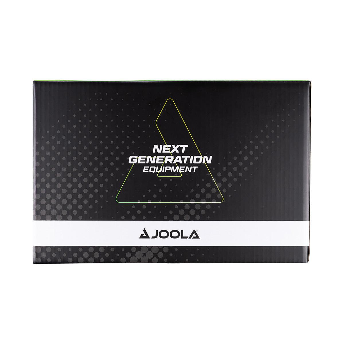 Schwarze Verpackung mit weißem Schriftzug "Next Generation Equipment" und Markenname "Joola".