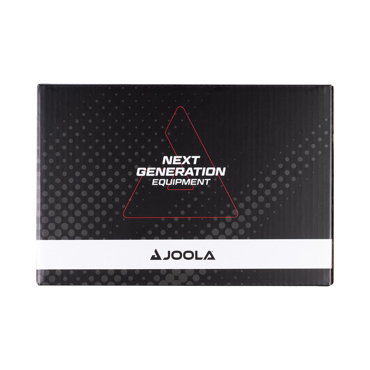 Schwarze Verpackung mit weißem Schriftzug "Next Generation Equipment" und Marke "Joola".