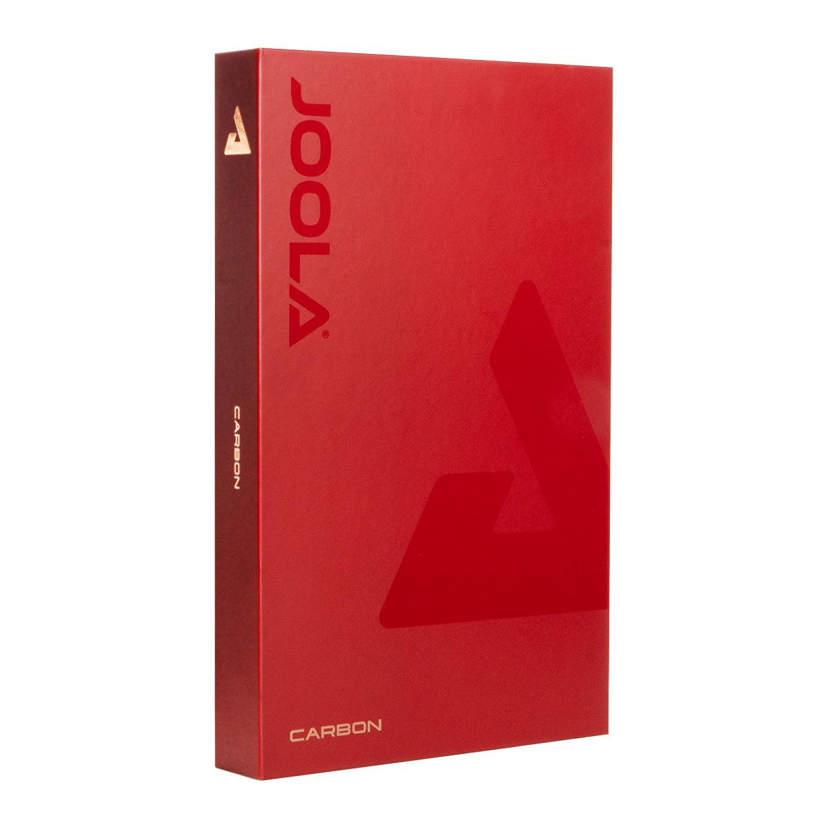 Rote Verpackung des Produkts "Joola Carbon" mit Logo und Schriftzug.