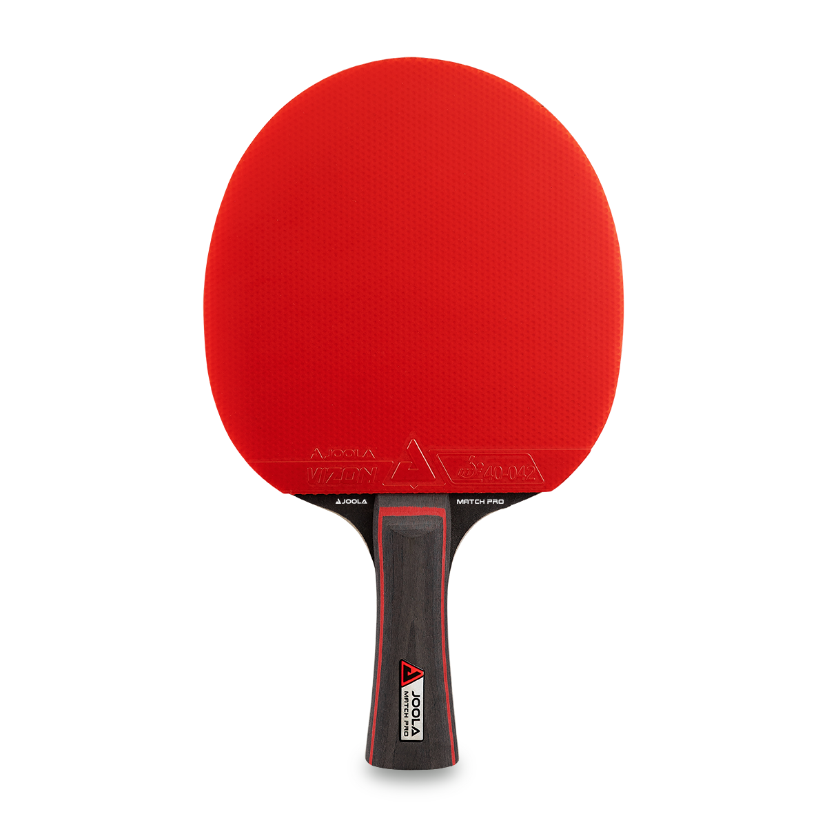 Tischtennisschläger JOOLA Match Pro mit rotem Belag und schwarzem Griff, Profiqualität.