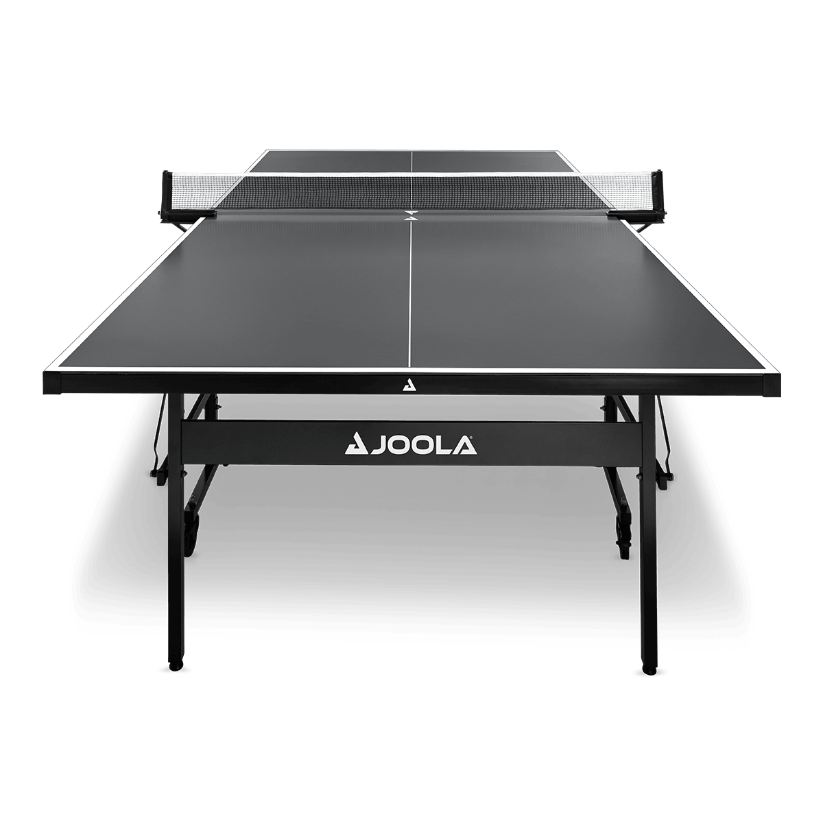 Schwarzer JOOLA Tischtennistisch mit Netz, frontal aufgenommen.