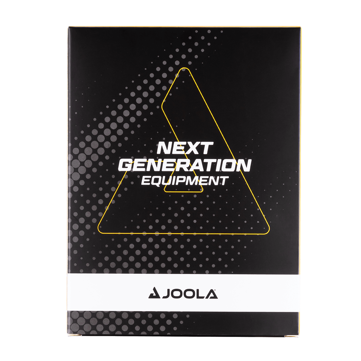 Schwarze Verpackung mit dem Schriftzug „Next Generation Equipment“ und dem Logo von JOOLA.