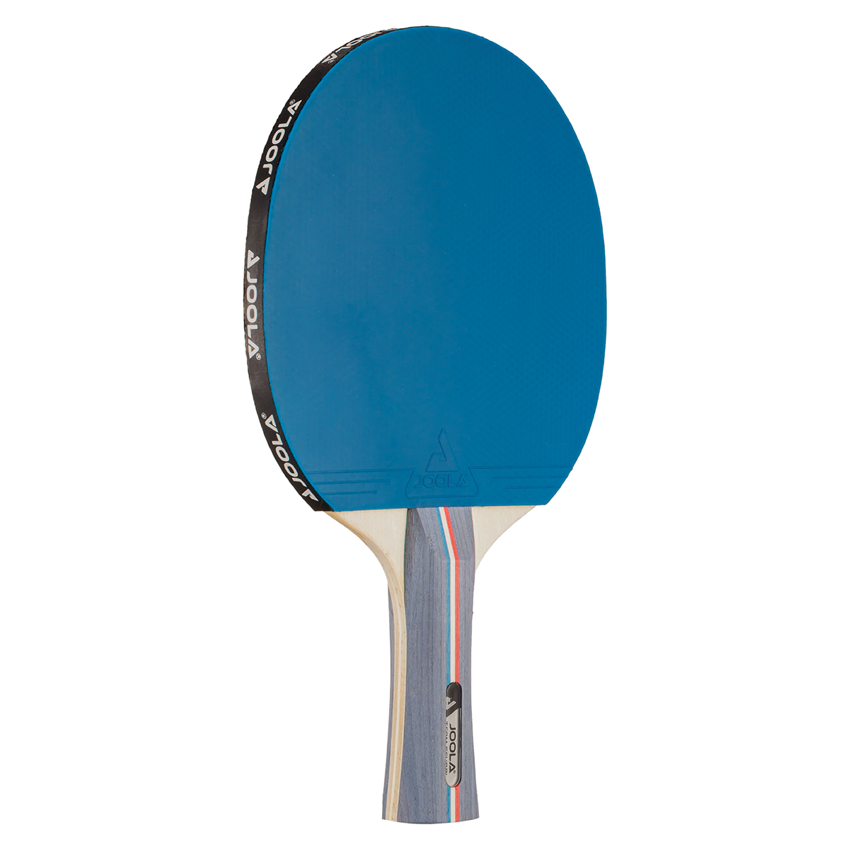 Tischtennisschläger mit blauem Belag und Holzgriff, Marke JOOLA.