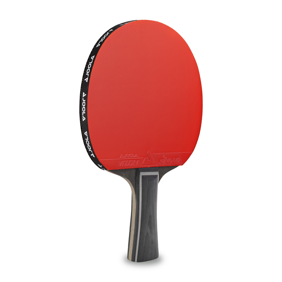 Tischtennisschläger mit rotem Belag und schwarzem Griff, Marke JOOLA, Modell Vizon.