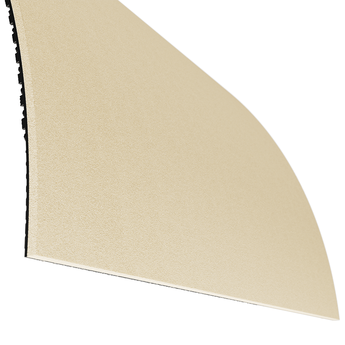 Beige, rechteckige Schaumstoffmatte mit glatter Oberfläche und schwarzer Unterseite.