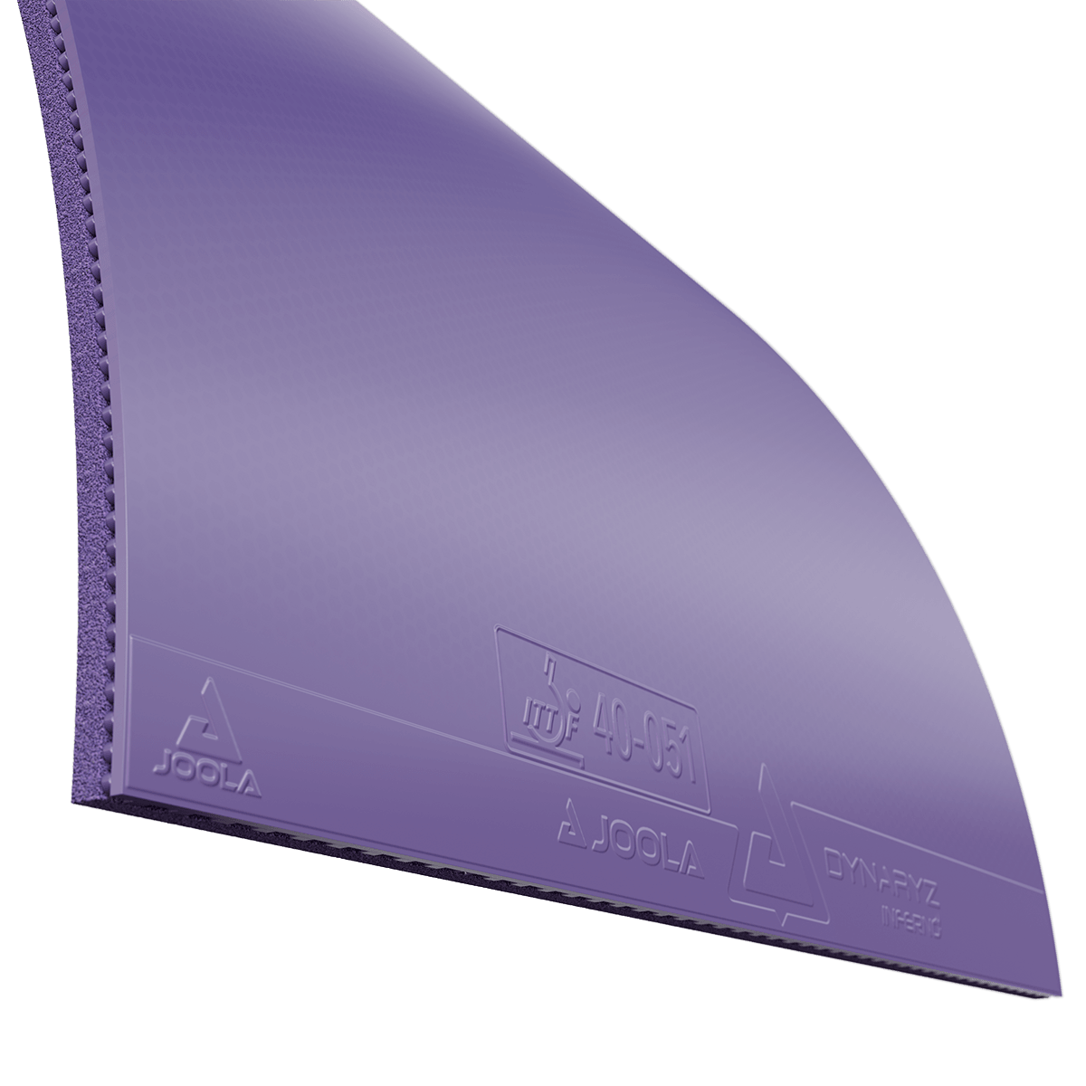 Lila JOOLA Tischtennisbelag Dynaryz Inferno mit glatter Oberfläche und ITTF-Zulassung.