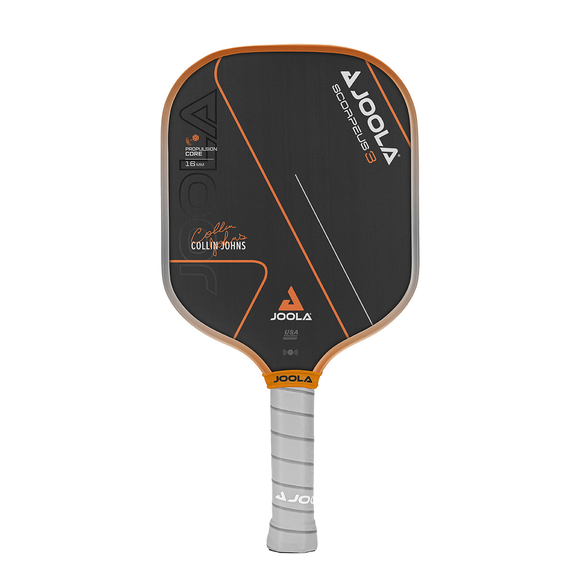 JOOLA Pickleball Schläger Collin Johns Scorpeus 3 16 in Seitenansicht mit Fokus auf das Design.