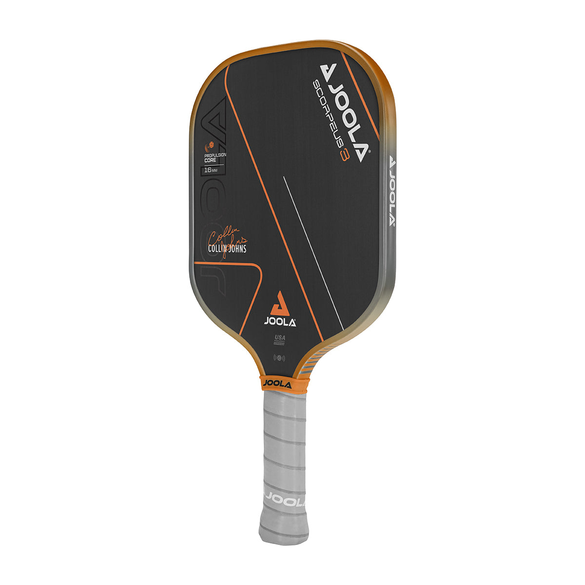 Detailaufnahme des JOOLA Pickleball Schläger Collin Johns Scorpeus 3 16, zeigt die Oberfläche und Struktur.